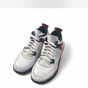 White and red retro “red cement” Jordan 4 trainers #Jordan4 Size 3Y
